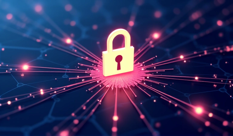 Digital privacy concept with padlock and network lines